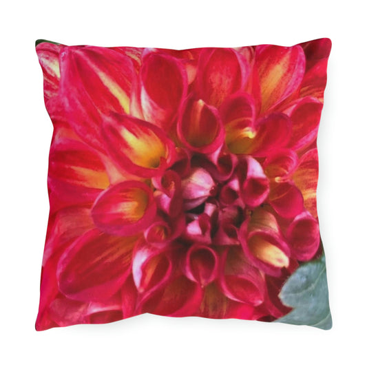 Vibrant Red Dahlia Floral Outdoor Pillows