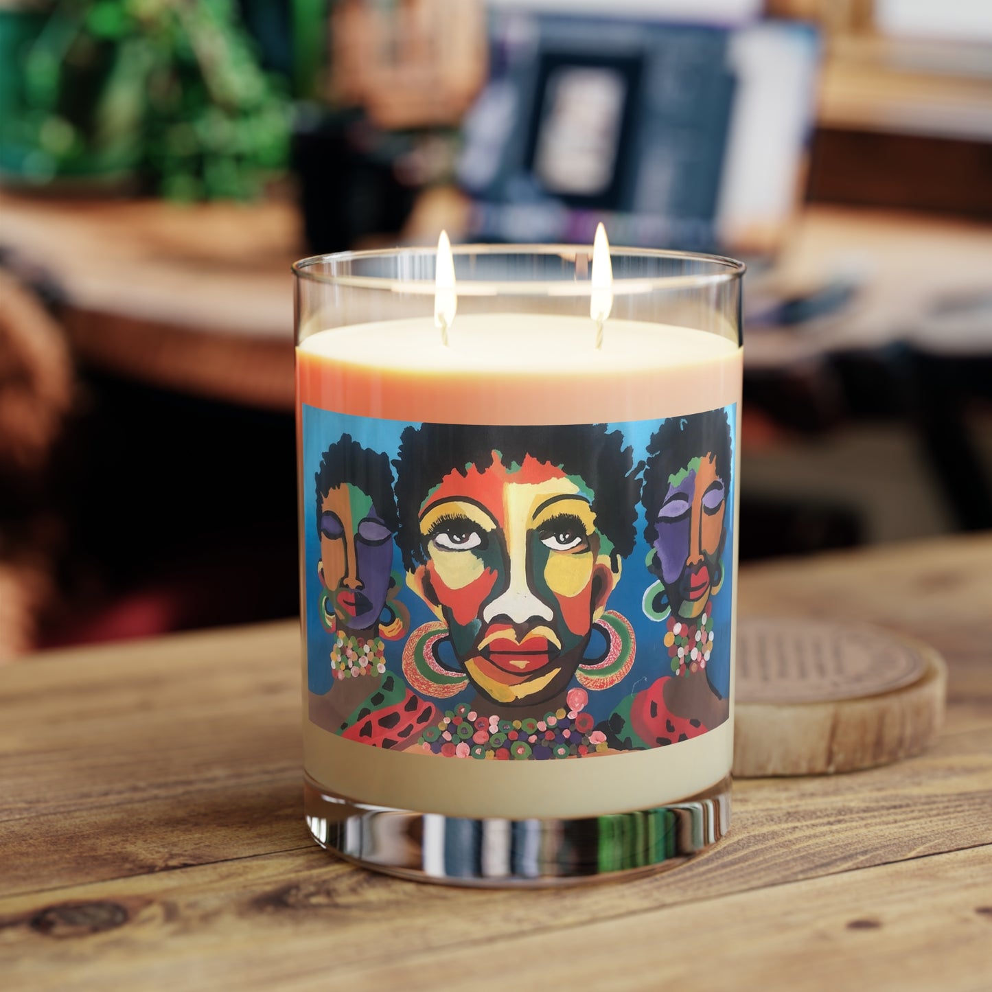 Beautifully Scented Candle - Full Glass, 11oz with "Malkia Wa Kiafrika" African Artwork designed and created by Wambi Joseph