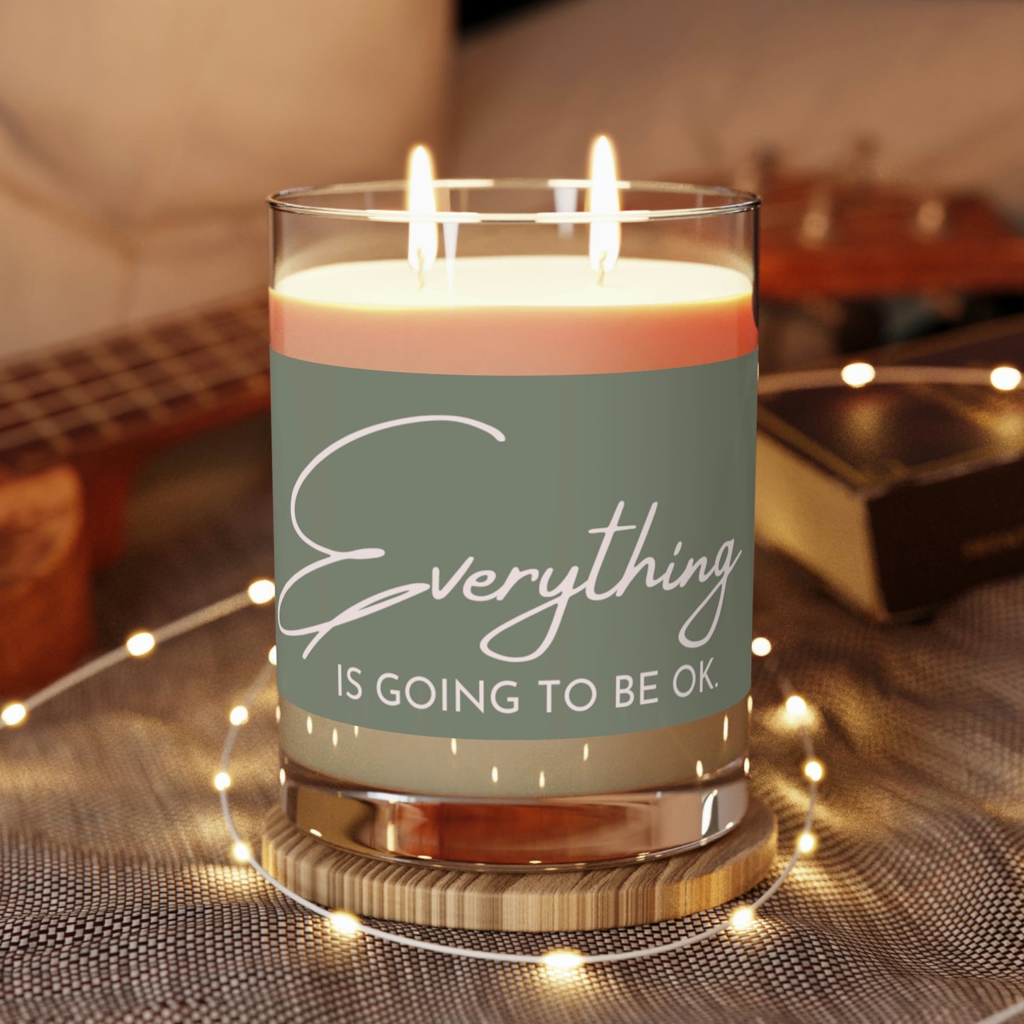 "Everything is going to be Ok" Sage colored Scented Candle - Full Glass, 11oz