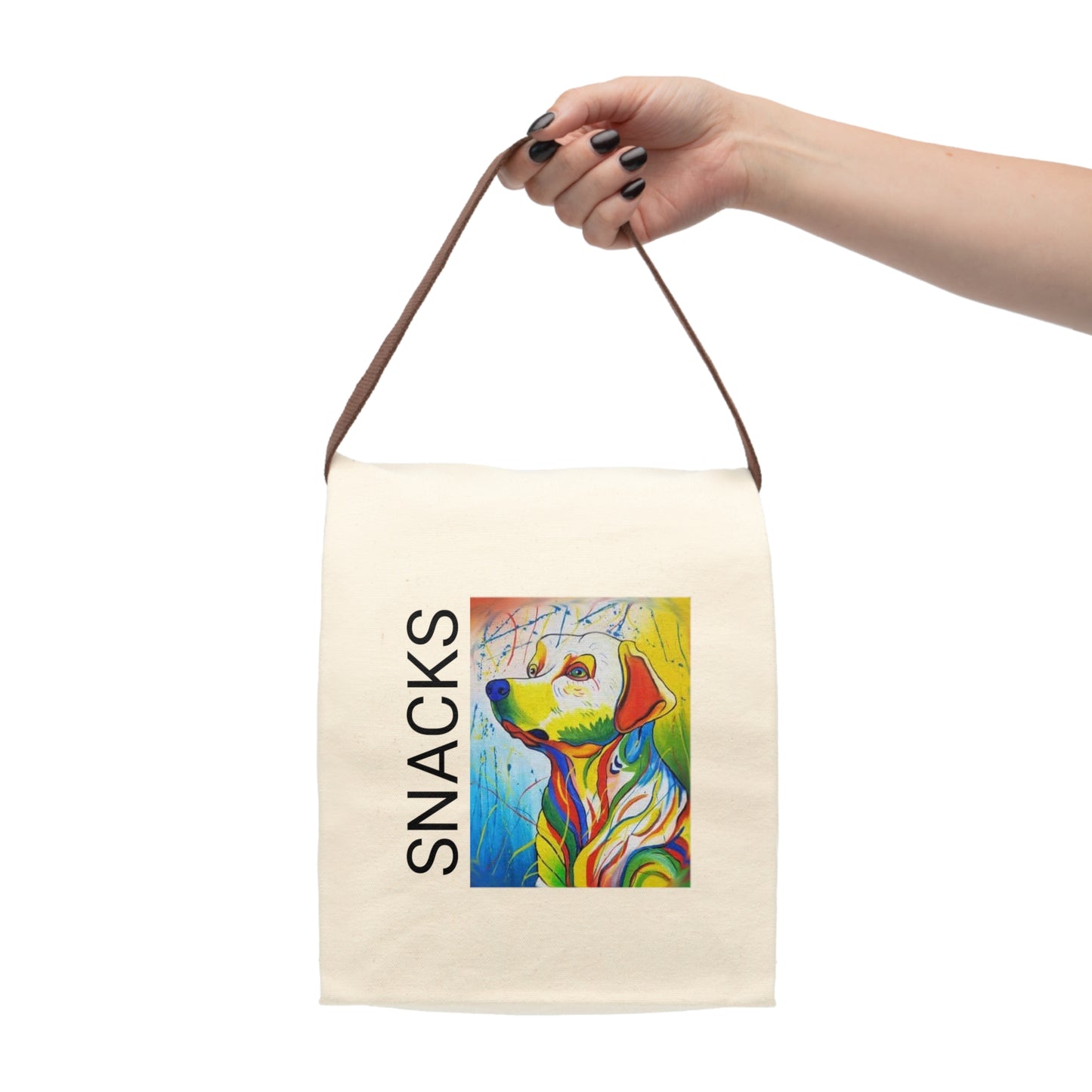 Colorful Dog Canvas Lunch/Snack Bag With Strap