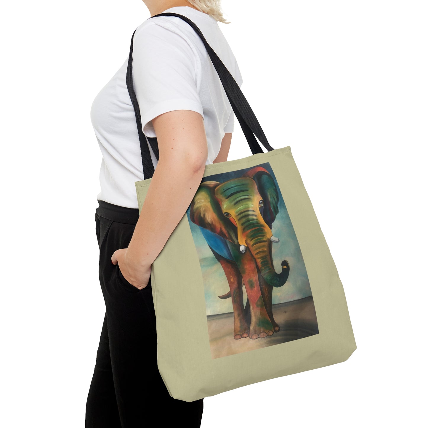 Pebble Sand Colored African Elephant Tote Bag Artwork created by African Artist, Wambi Joseph