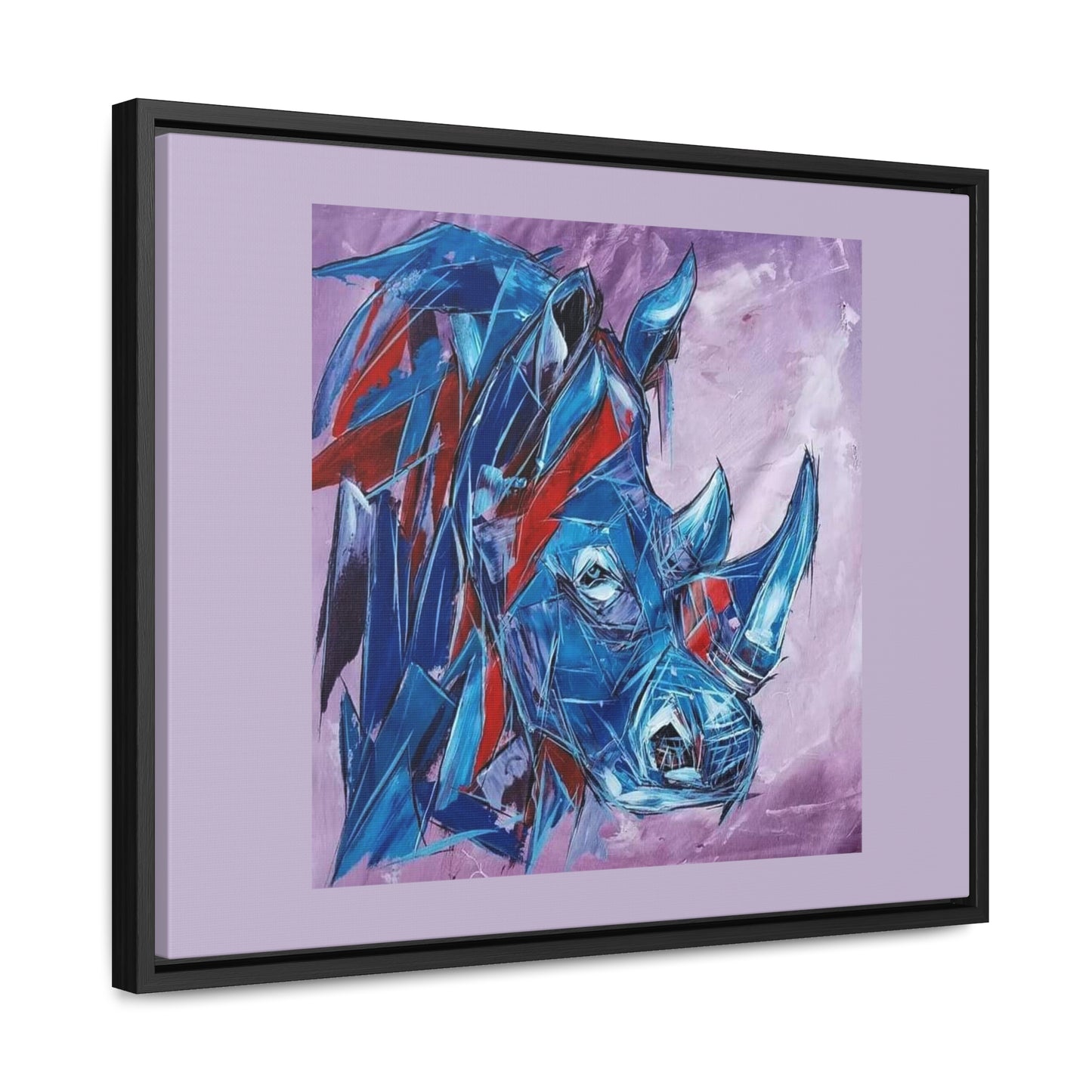 Blue African Rhino on Cotton Canvas with wood Framed, created and designed by African Artist Wambi Joseph