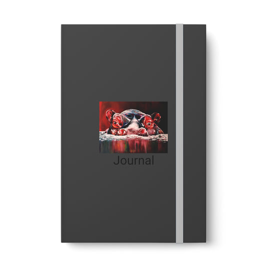 "Red Nile Hippo" Black Hardcover Journal Notebook - 192 Ruled pages