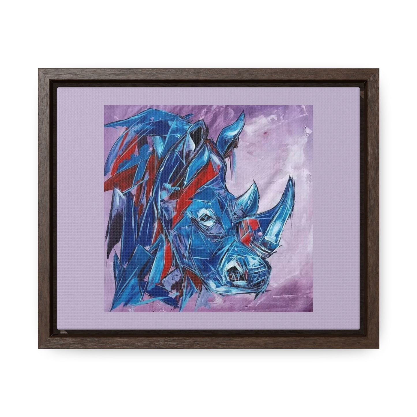 Blue African Rhino on Cotton Canvas with wood Framed, created and designed by African Artist Wambi Joseph