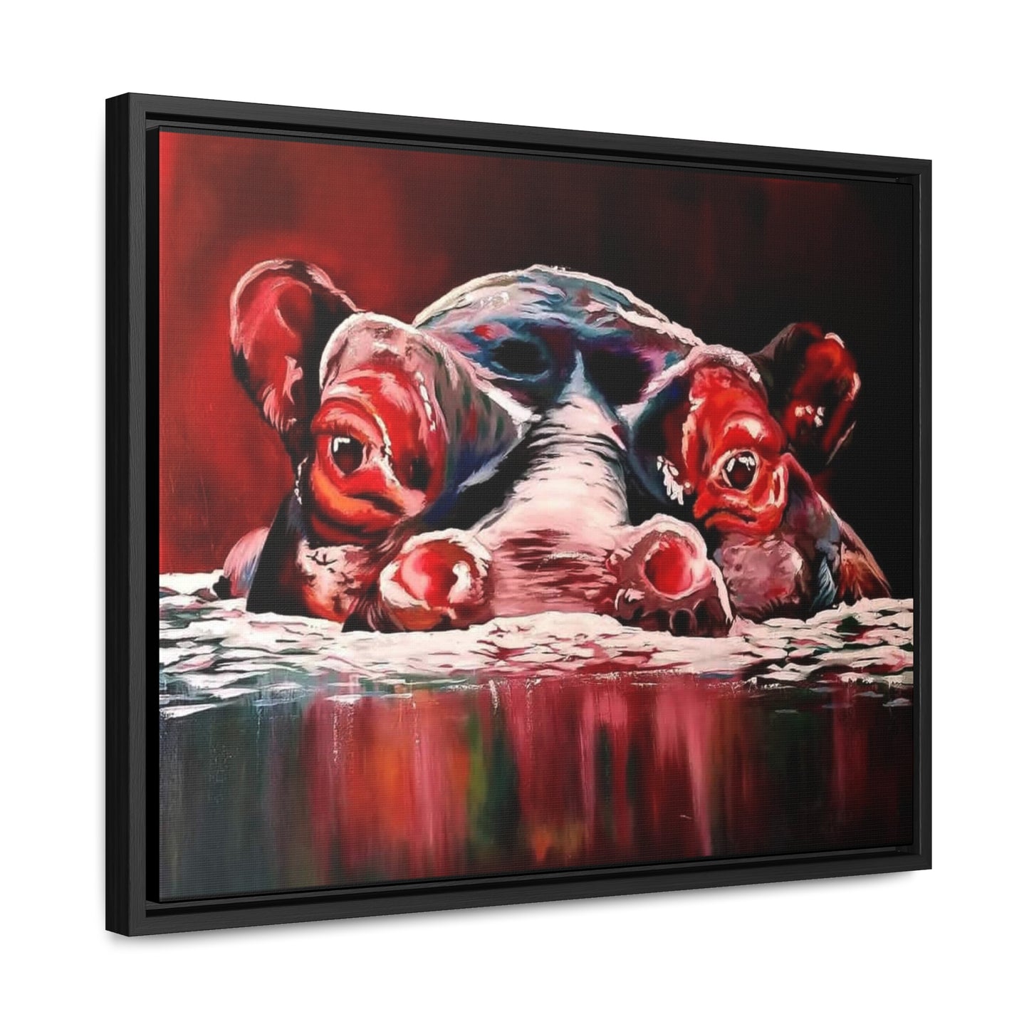 "Red Nile Hippo" African Artwork on Cotton Canvas with Frame, Artwork created and designed by African Artist, Wambi Joseph