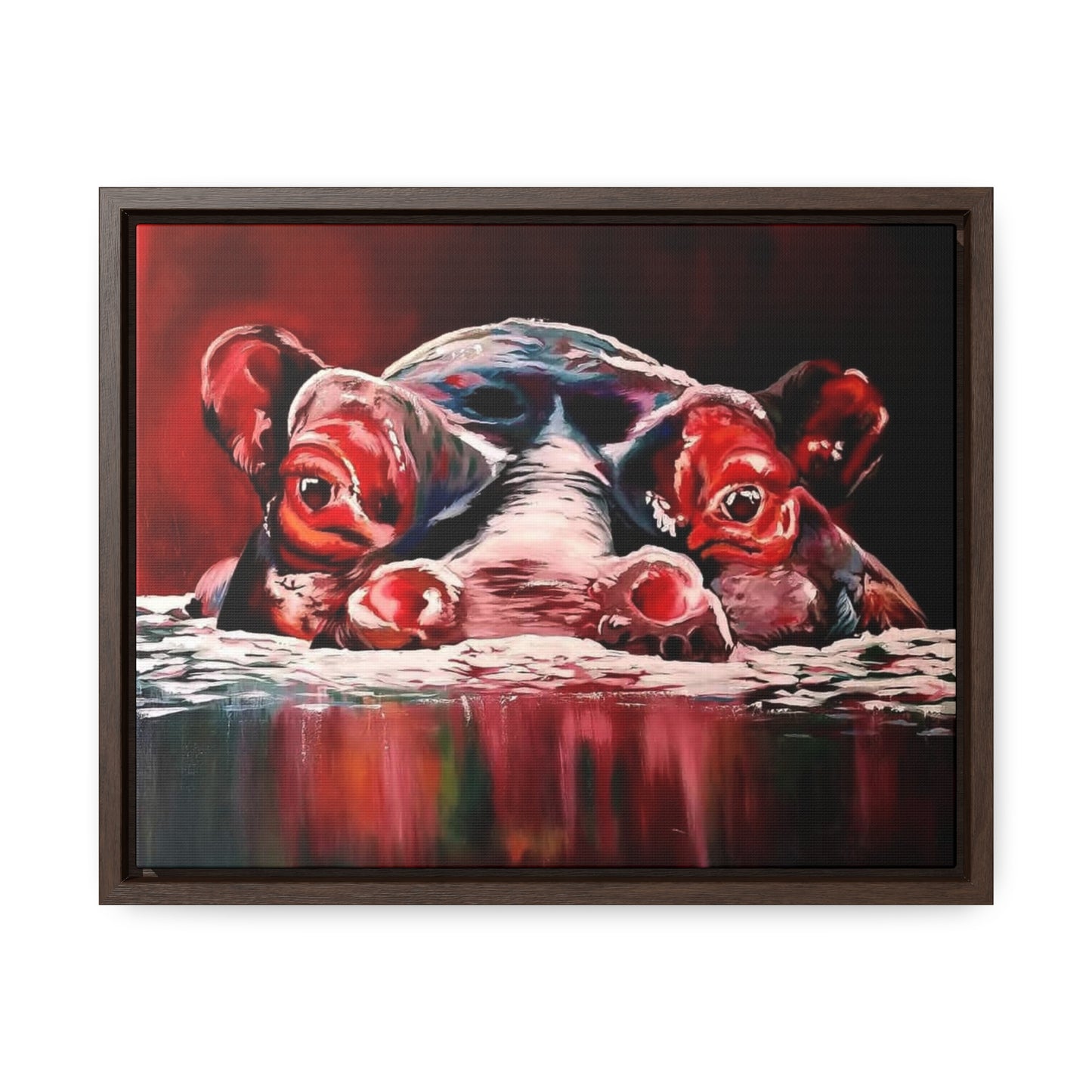 "Red Nile Hippo" African Artwork on Cotton Canvas with Frame, Artwork created and designed by African Artist, Wambi Joseph