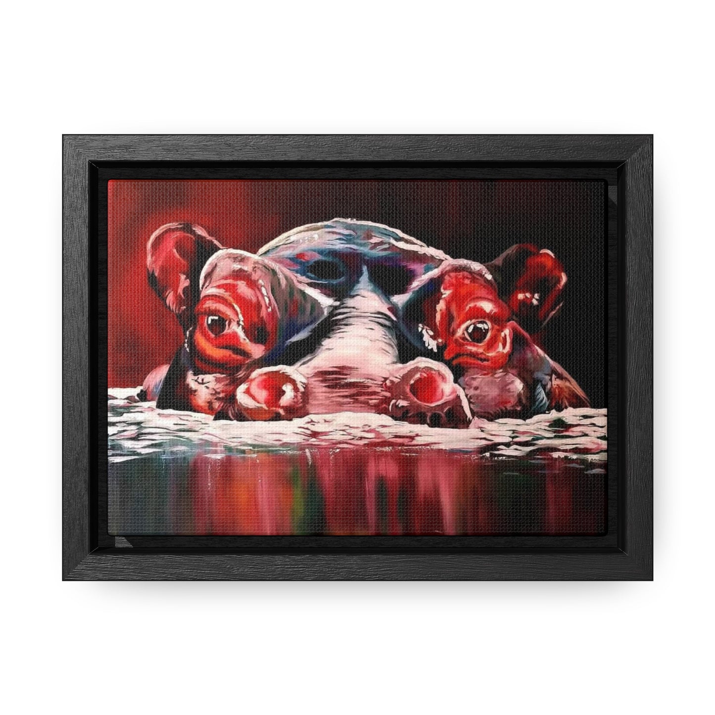 "Red Nile Hippo" African Artwork on Cotton Canvas with Frame, Artwork created and designed by African Artist, Wambi Joseph