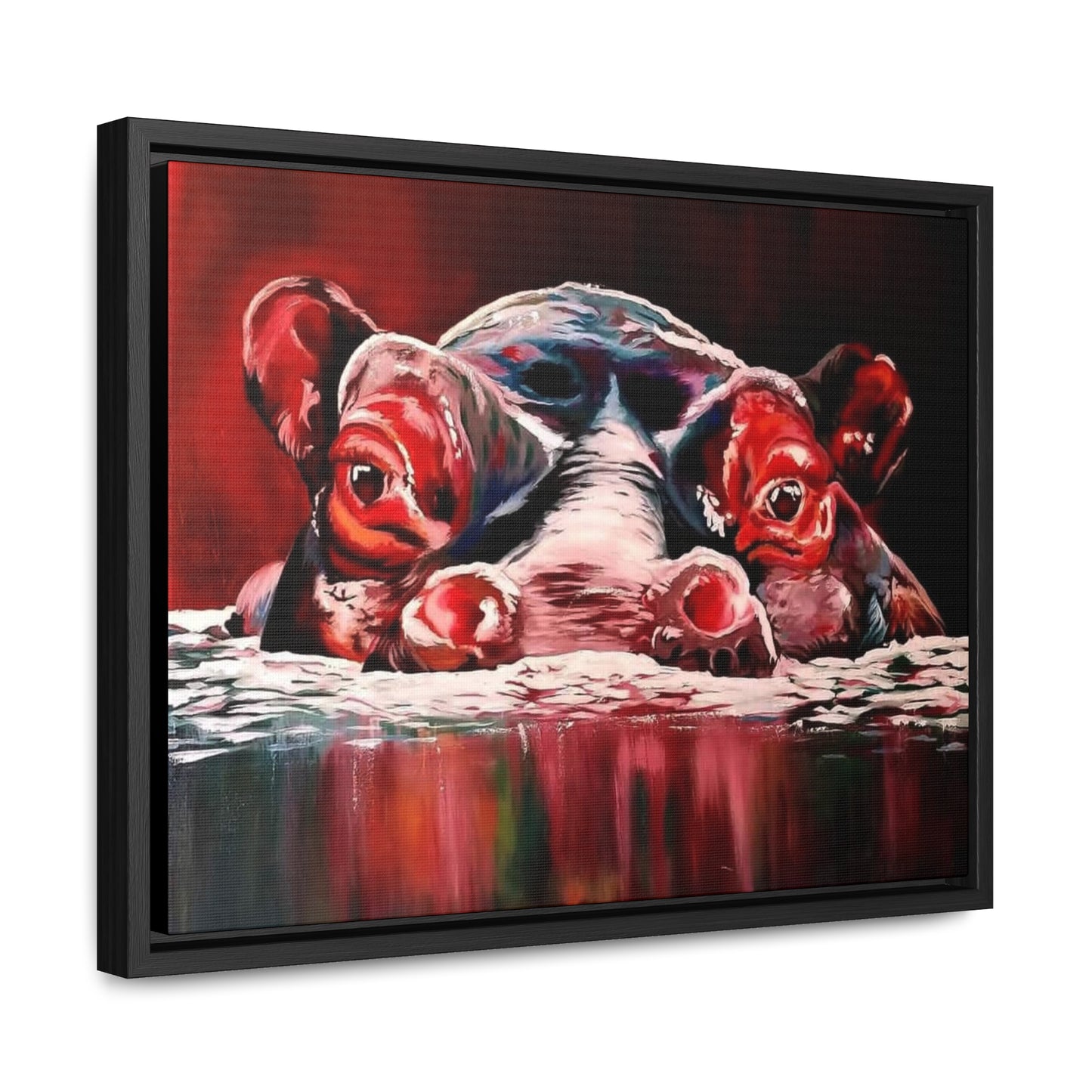 "Red Nile Hippo" African Artwork on Cotton Canvas with Frame, Artwork created and designed by African Artist, Wambi Joseph