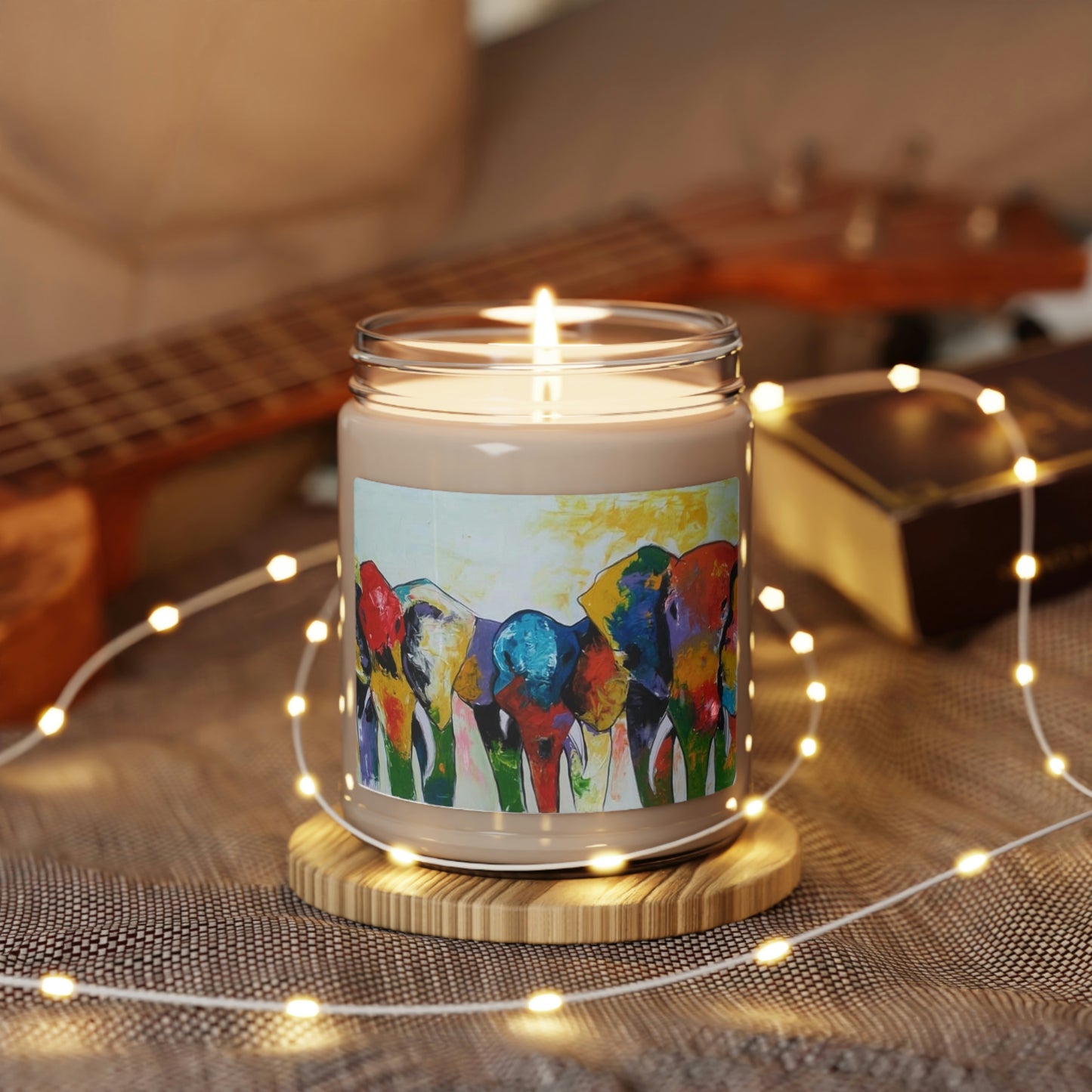 Colorful African Elephants - Scented Soy Candle, 9oz